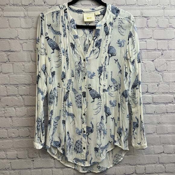 Maeve Fauna Animal Print Long Sleeve Pleated Button Front Tunic Small Wildlife - Picture 1 of 10